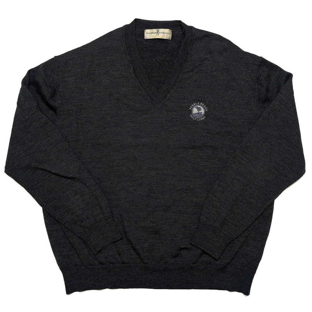 FAIRWAY & GREENE Pebble Beach Golf Links 100% Wool V-Neck Sweater Gray XL